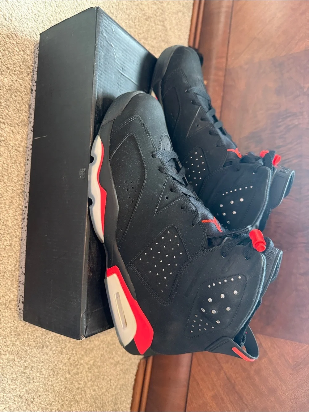 Air Jordan 6 Retro “Black Infared” Men’s Black with Red Accents Sneakers